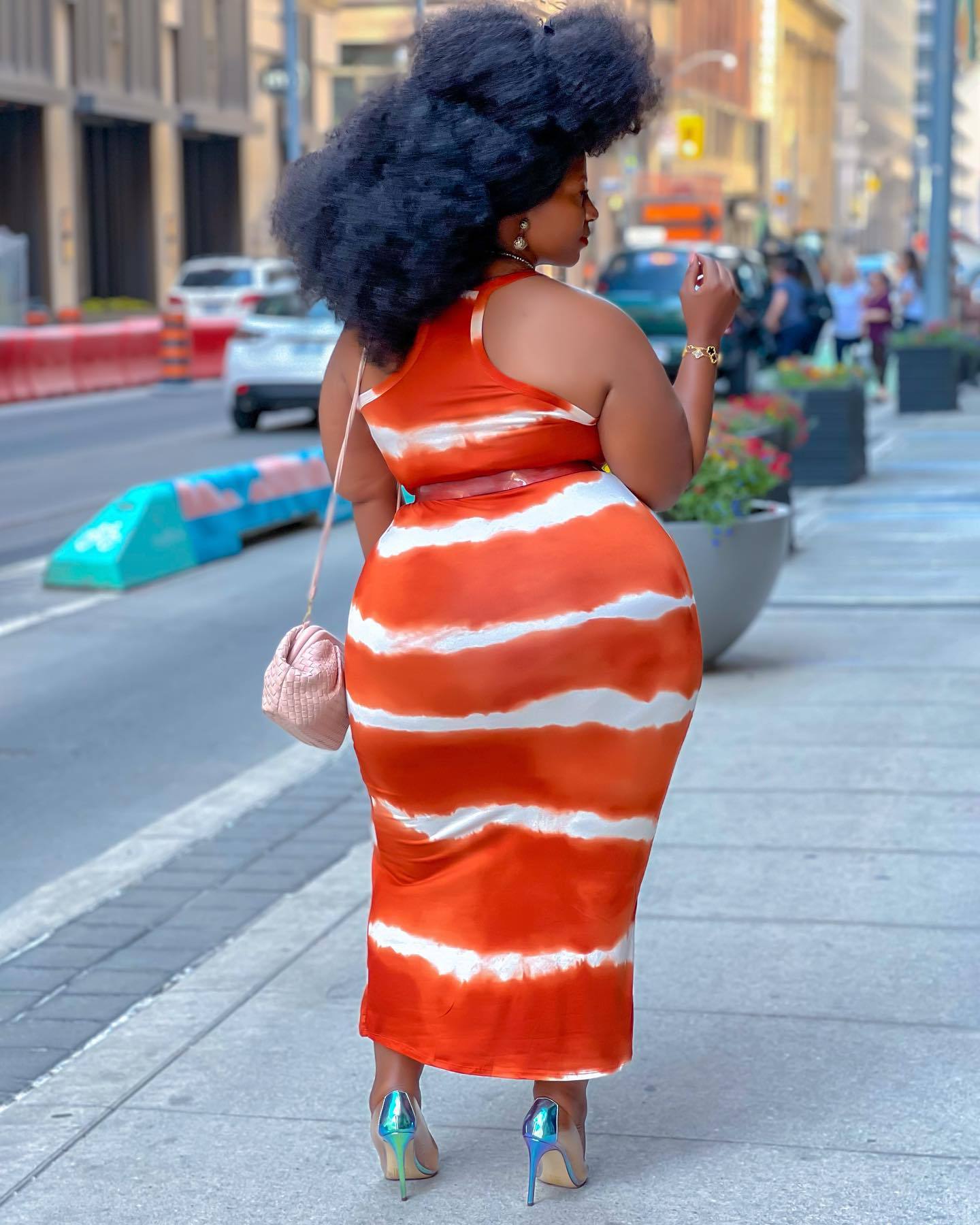 Orange Red Casual Striped Printed Camisole Dress Plus Size Dress