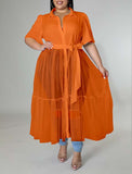 Summer Women's Solid Color Blouse Mesh Large Size Tops Dresses