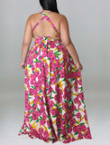 Summer large size fashion backless print dress