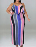 Women's Large Size Inter-color Printing Camisole Sexy Hip Dress