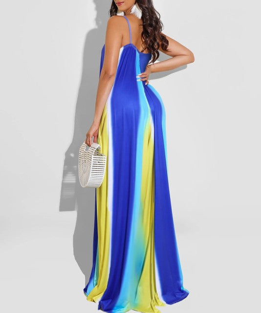 Women's Print Sexy Deep V Halter Plus Size Long Dress