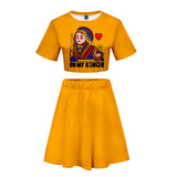 Orange Poker Casual Short Sleeve Short Dress Set