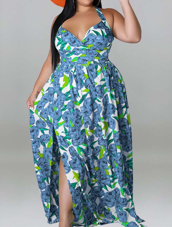 Summer large size fashion backless print dress
