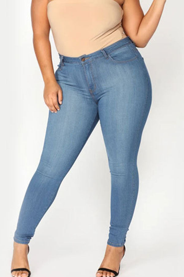 Plus Size Fashion High Stretch Denim Calf Pants Women's Jeans