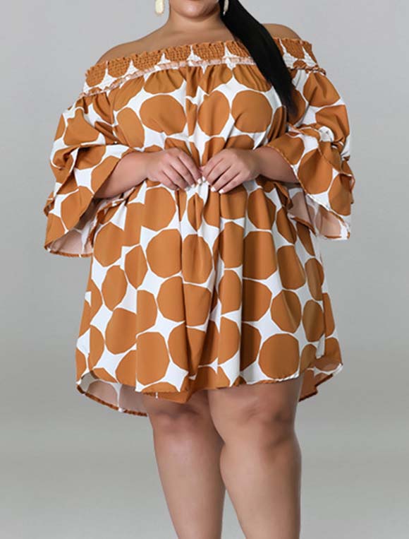Plus size a-line collar printed polka dot dress