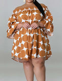 Plus size a-line collar printed polka dot dress