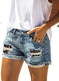 Summer New leopard Patch Holes Rolled Fashion Jeans Women Shorts