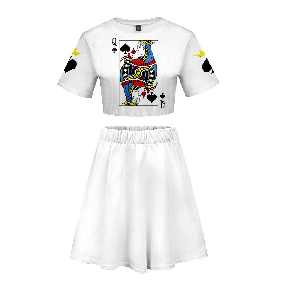 White Poker Casual Short Sleeve Short Dress Set