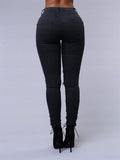 High-waisted Women's Summer Jeans Ripped Small Leg Jeans Skinny
