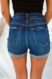 Rolled Hem High Waist Stretch Straight Casual Jeans Women Shorts