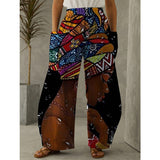 Black Brown Fashion Casual Print Split Joint Pocket Regular High Waist Trousers