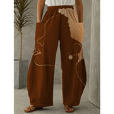 Brown Fashion Casual Print Split Joint Pocket Regular High Waist Trousers
