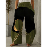 Green BlackFashion Casual Print Split Joint Pocket Regular High Waist Trousers