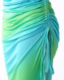 Multicolor Tie Dye Print Short Sleeve Drawstring Ruched Skinny Dress