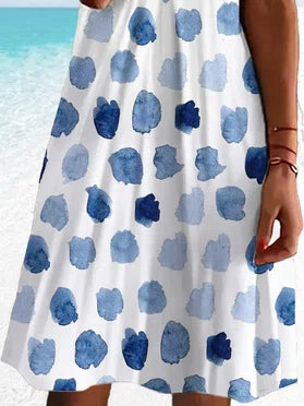 Blue Polka Dots V Neck Vacation Short Sleeve Knit Casual Dress