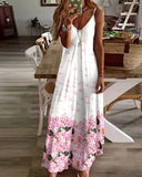 Flowers Casual Feather Sleeveless V Neck Plus Size Printed Dress