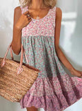 Pink Plus size Floral Sleeveless Floral Summer Weaving Dress