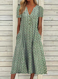 Green Cotton Half Sleeve Weaving Dress
