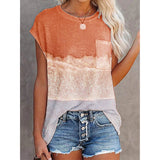 Orange Women's Crew Neck Beach Printed Vacation Loosen Short Sleeve Casual T-Shirt