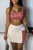 Red sexy casual backless one shoulder sleeveless two-piece
