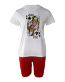 Red White Playing Card Print Short Sleeve Top Shorts Set