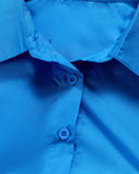 Blue Short Sleeve Buttoned Top Drawstring Shorts Set