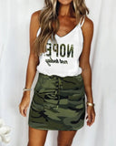Camoflage Letter Print Drawstring Casual Dress