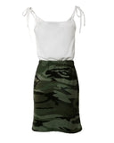 Camoflage Letter Print Drawstring Casual Dress