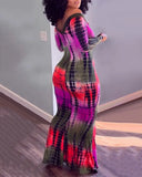 Purple Off Shoulder Abstract Print Mermaid Dress