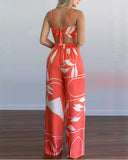 Orange Botanical Print Strap Detail Camisole Top Pants Set