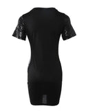 Black O Neck Contrast Sequin Casual T-Shirt Dress