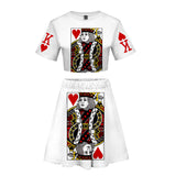 White Poker 3D Digital Print Short Dress Set
