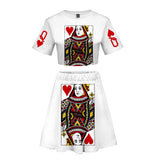 White Poker 3D Digital Print Short Dress Set
