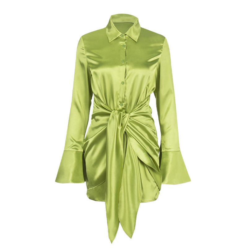 Green Fashion Straps Long Sleeve A-line Dress Dress Women