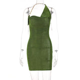 Summer Fashion Green Sexy Hanging Backless Slim Package Hip Dress