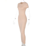 Nude Round Neck Short Sleeve Package Hip Slim Dress