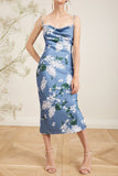 Blue Floral Sexy Halter Print Dress
