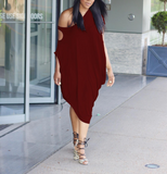 Sexy Strapless Irregular Solid Color Loose Dress