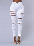 High-waisted Women's Summer Jeans Ripped Small Leg Jeans Skinny