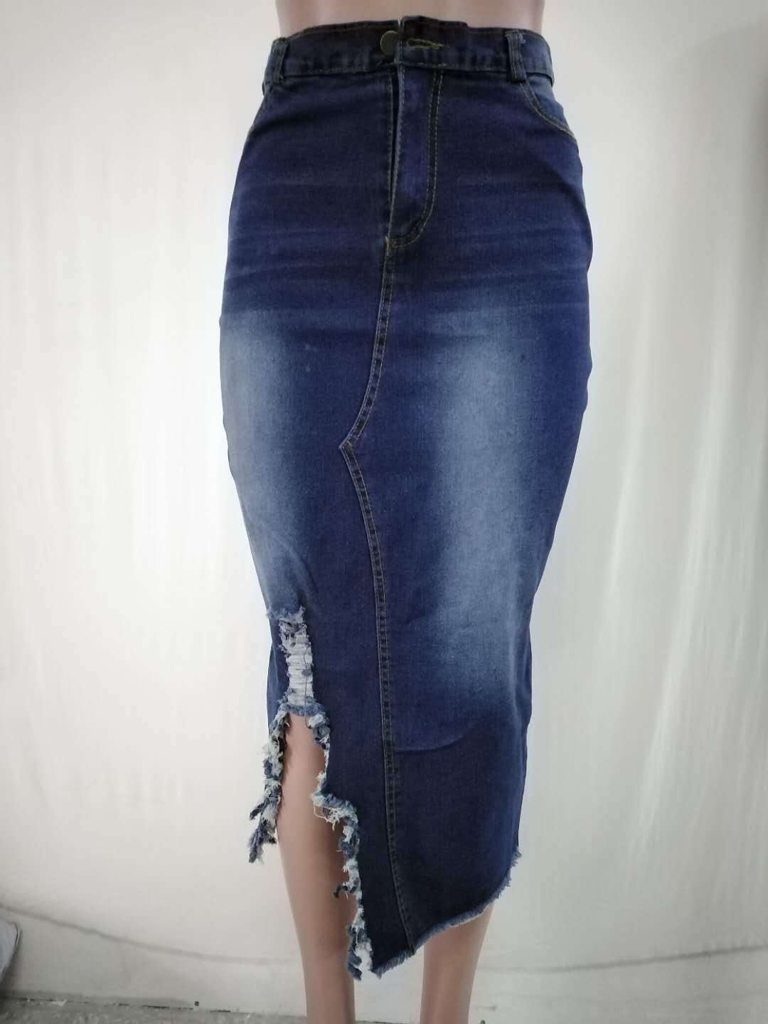 High Waist Denim Split Hip Half Skirt