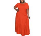 Round Neck Solid Color Short Sleeve Slim Large Size Loose Women's Dresses