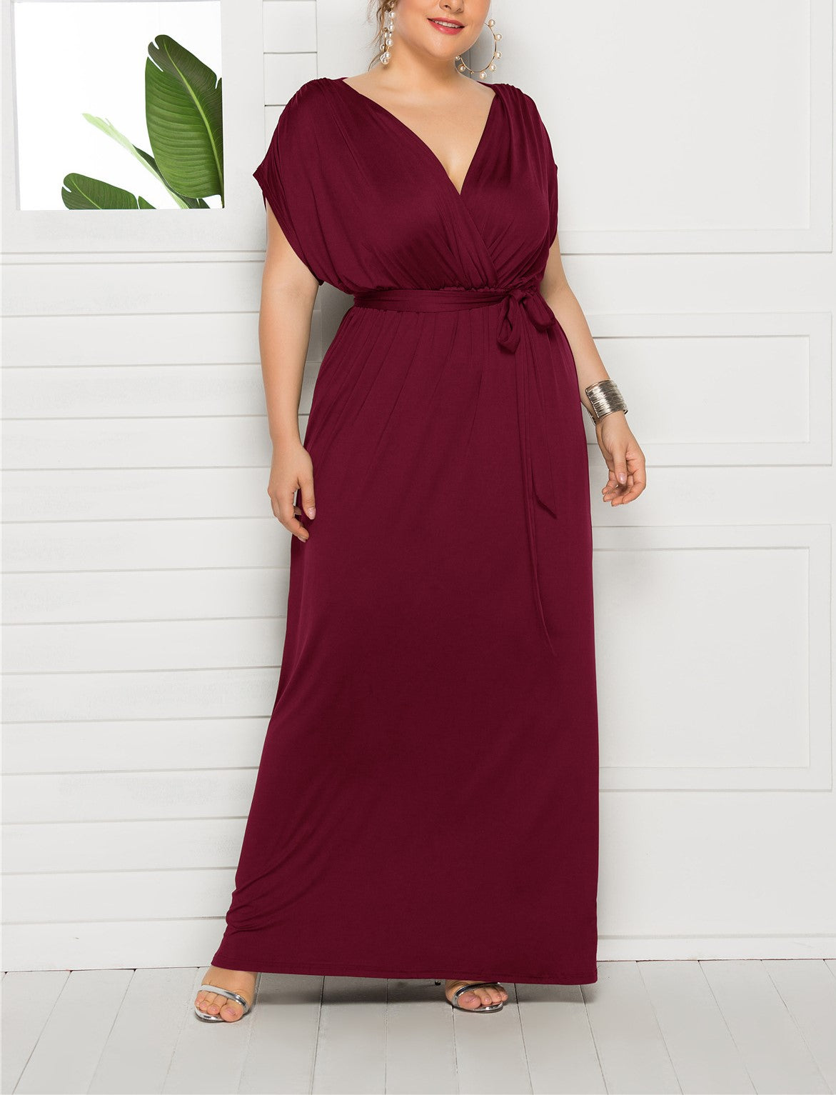 Women's Sexy Solid V-Neck Loose Big Swing Plus Size Dress