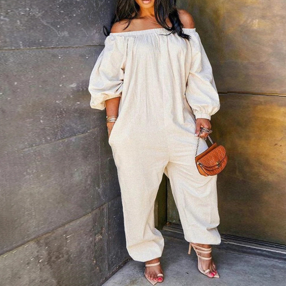 Fashion Loose Casual Strapless Large Yard Solid Color Jumpsuit