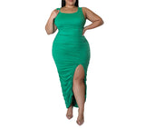 Women's Sexy Solid Color Sleeveless Pleated Vest Plus Size Dress