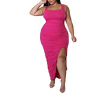 Women's Sexy Solid Color Sleeveless Pleated Vest Plus Size Dress