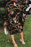 Fashion Casual Print Hollowed Out Half A Turtleneck Long Sleeve Dresses