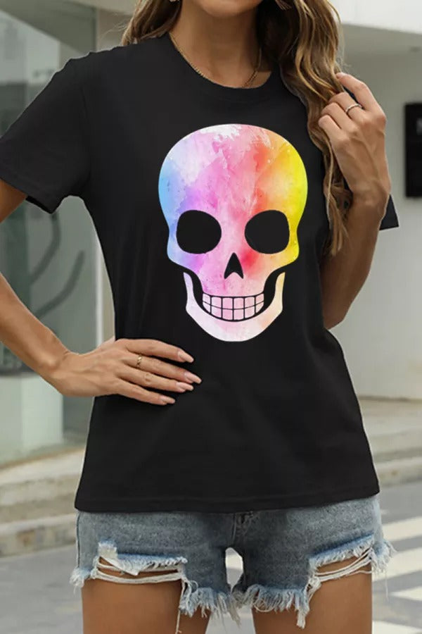 Fashion Casual Skull Head Print Basic O Neck T-Shirts