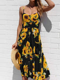 Sunflower Button Pocket Sling Floral Dresses