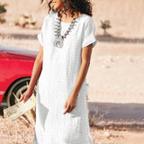 Solid Color Cotton And Linen Casual Dress