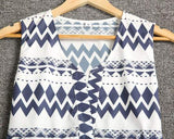 Casual Tribal Print White and Navy Tiered Dress